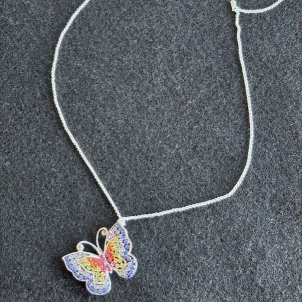 Sterling Silver Butterfly Necklace with Swarovski Crystals - Picture 2 of 3